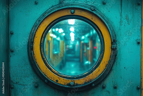 Worn Round Porthole on Weathered Metal Surface