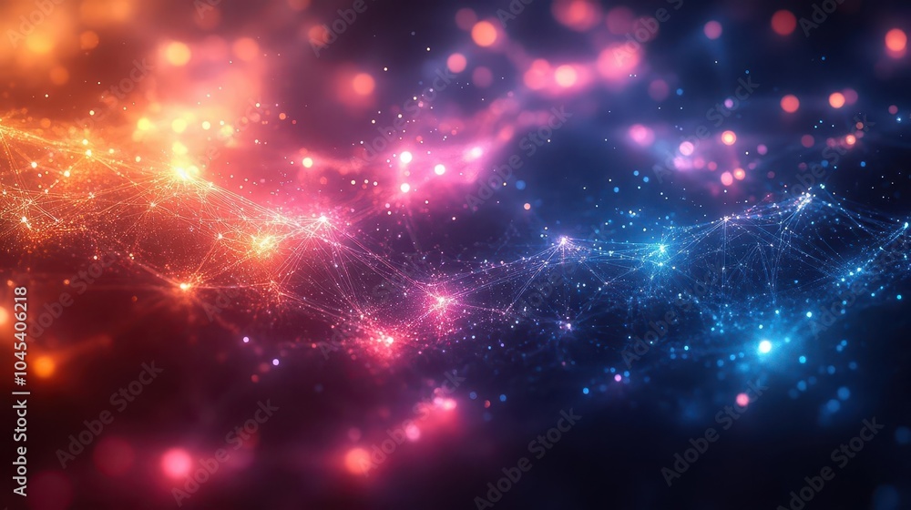 Fototapeta premium a captivating digital abstract image illustrating a network of vibrant interconnected lines and nodes representing a complex web that symbolizes communication and connection in technology