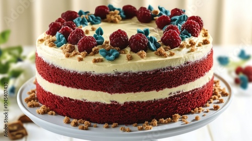 Wallpaper Mural Red velvet cake with raspberries and colorful frosting is served at a party Torontodigital.ca