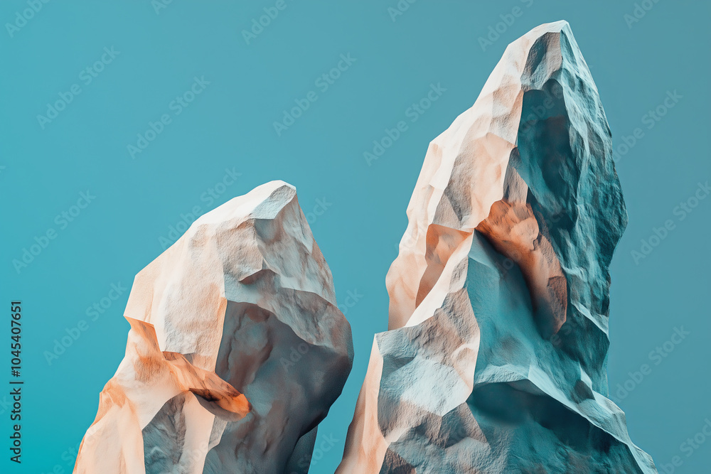 Low-Poly Rock Formations Against Clear Sky