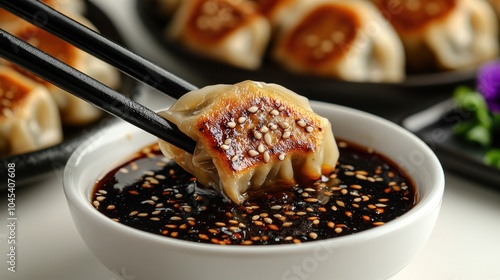 Savoring a perfectly fried dumpling in rich soy sauce as twilight sets in