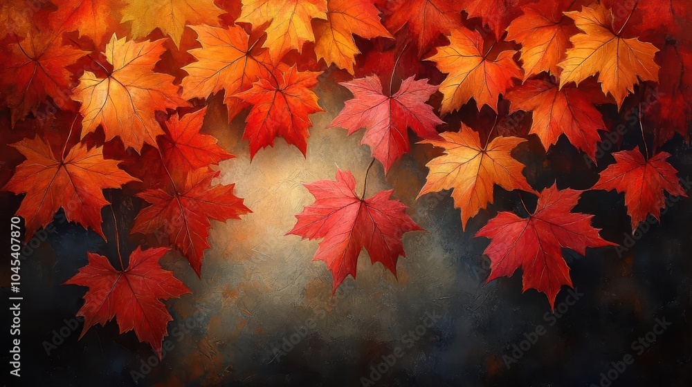 a cluster of vibrant autumn maple leaves hangs gracefully their fiery reds and oranges contrasting beautifully with the soft morning light evoking feelings of change and warmth a cluster of vibrant autumn maple leaves hangs gracefully their fiery reds and oranges contrasting beautifully with the soft morning light evoking feelings of change and warmth