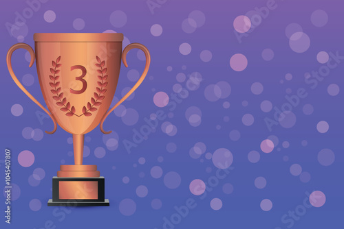 Bronze cup, third place award on the side of the image against a background with bokeh effect.
