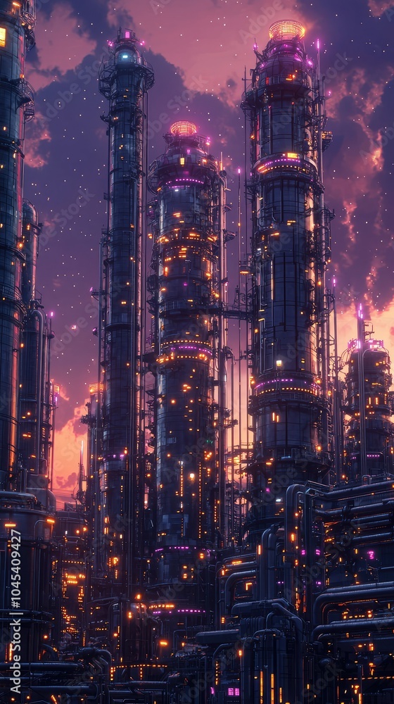 Fototapeta premium Futuristic Gas Processing Plant at Twilight