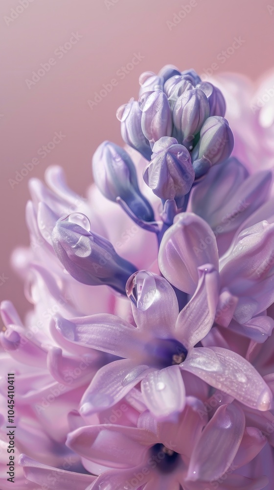 Fototapeta premium Water droplet on hyacinth flower blossom petal.