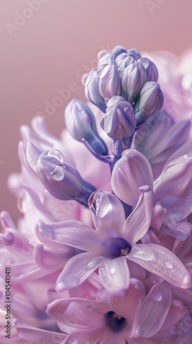 Water droplet on hyacinth flower blossom petal.