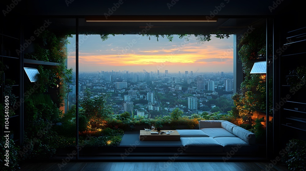 Fototapeta premium A futuristic solar-powered city with panels on every building, illustrating the shift towards clean energy infrastructure