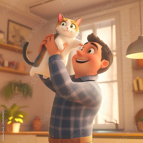 man holding cat 3d icon