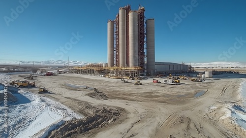 Engineers setting up carbon capture equipment at a bioenergy production plant, representing efforts to achieve negative emissions photo