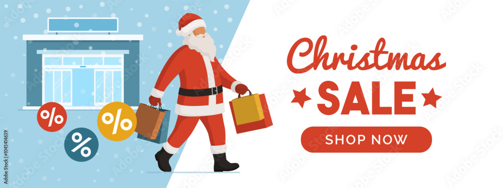 Naklejka premium Happy Santa Claus doing Christmas shopping