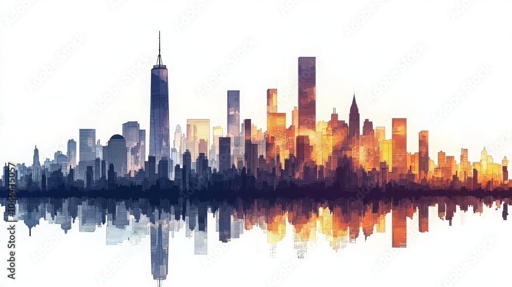 Fototapeta premium Dynamic Urban Skyline Silhouette at Sunset