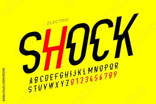 Electric shock. Hight voltage style modern font design, alphabet letters and numbers vector illustration