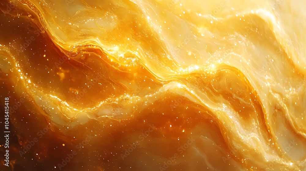 Abstract background with flowing, golden liquid with shimmering particles. Abstract background with flowing, golden liquid with shimmering particles.