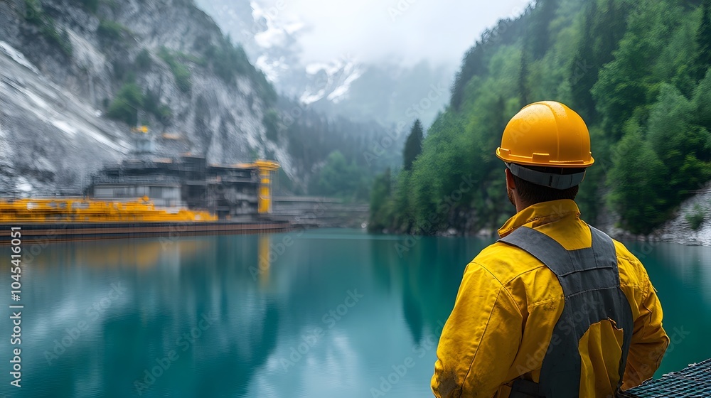 Engineers inspecting a floating solar installation on a lake, emphasizing sustainable energy technology and water conservation