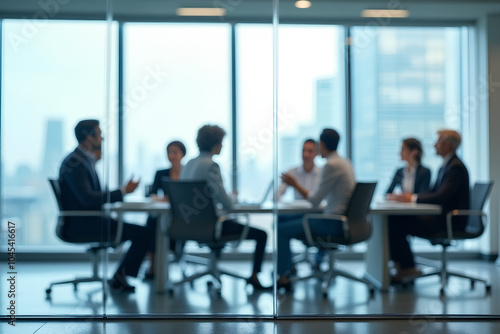 Business office with blurred people casual wear, with blurred bokeh background