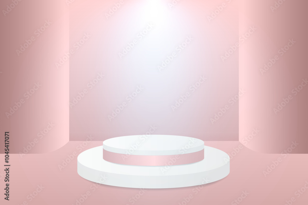 Abstract 3D pink gold podium background. Modern minimalist mockup for product display presentation. Realistic pink gold cylinder pedestal podium. Abstract 3D pink gold podium background. Modern minimalist mockup for product display presentation. Realistic pink gold cylinder pedestal podium.