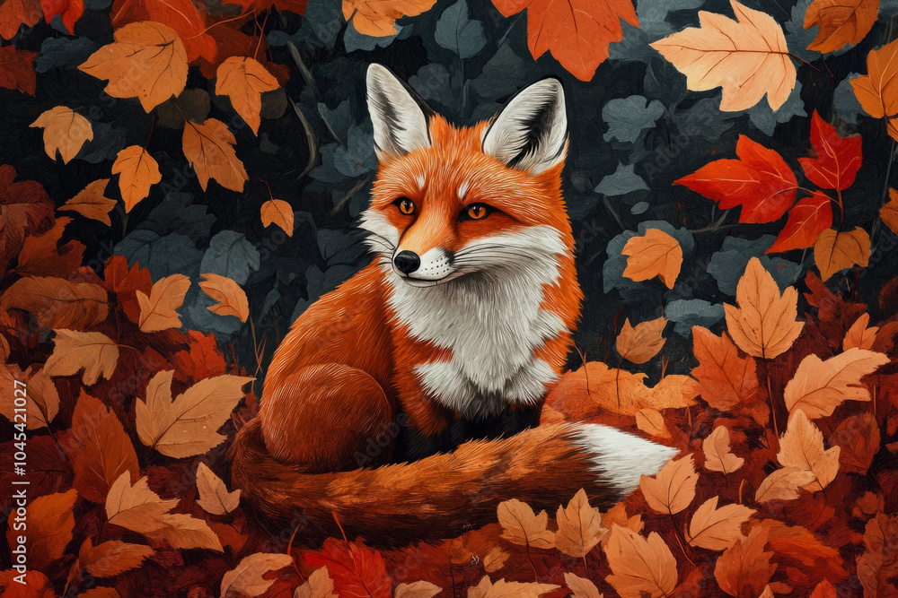 Red fox enjoying falling leaves in autumn forest Red fox enjoying falling leaves in autumn forest