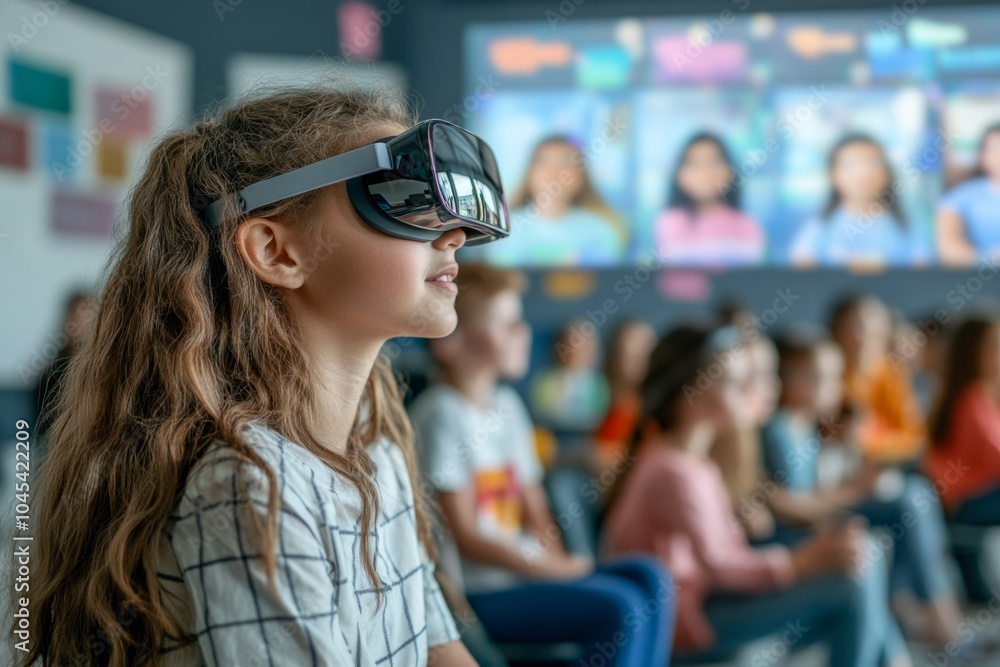 Young woman wearing vr headset experiencing virtual reality Young woman wearing vr headset experiencing virtual reality