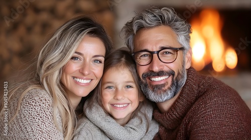 Family portrait by the cozy fireplace