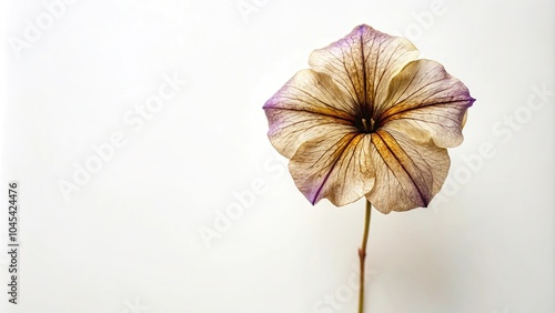 Minimalist dry petunia flower on white background photo