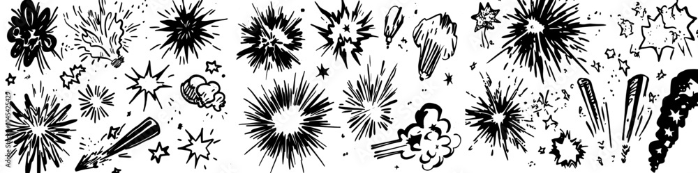 Doodles of surprise explosion decorations based on geometric design elements from a recent modern collection by Linera