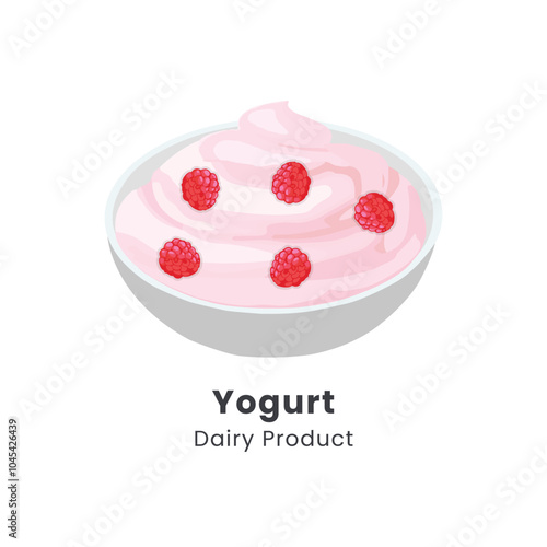 Hand drawn vector illustration of Greek yogurt with fresh berries