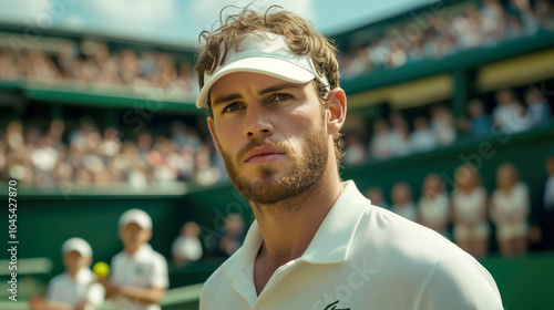 Focused tennis player ready for a match at Wimbledon photo