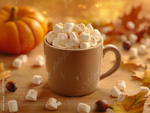 Obraz na płótnie cup of hot chocolate with marshmallows in an Autumn/fall style w salonie
