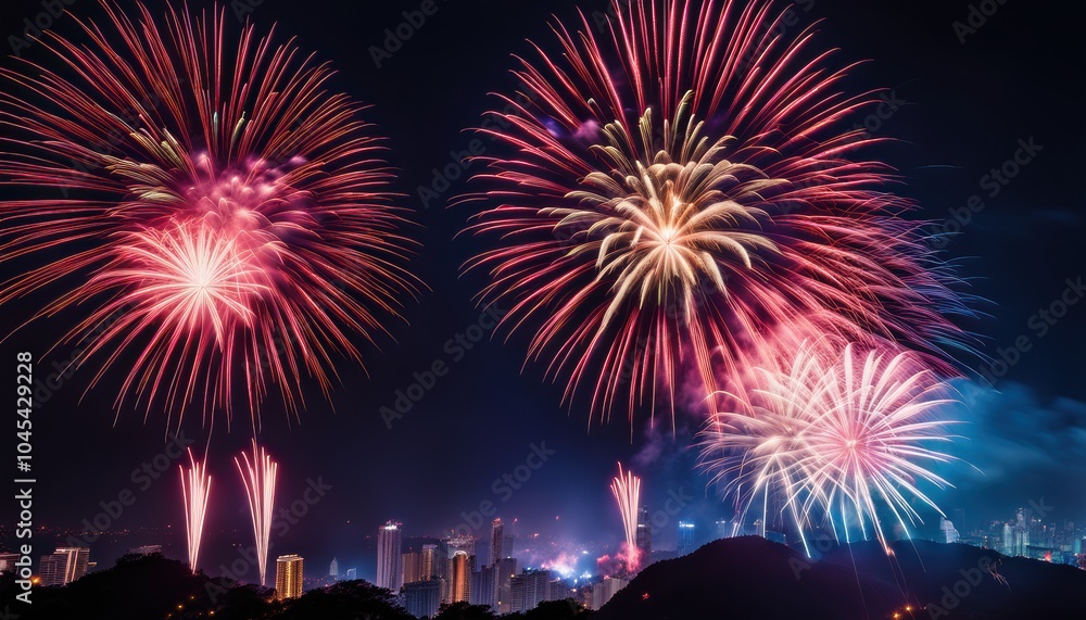 Beautiful firework display for celebration on the river Beautiful firework display for celebration on the river