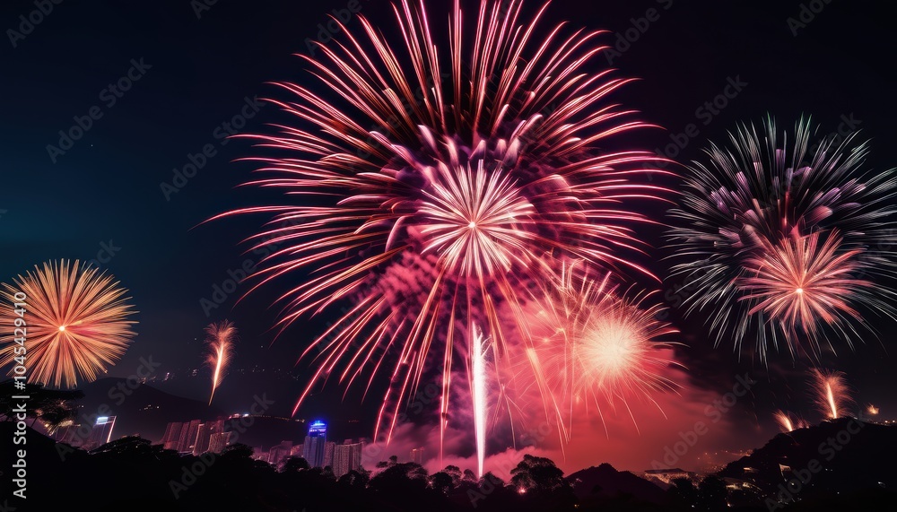 Beautiful firework display for celebration on the river Beautiful firework display for celebration on the river