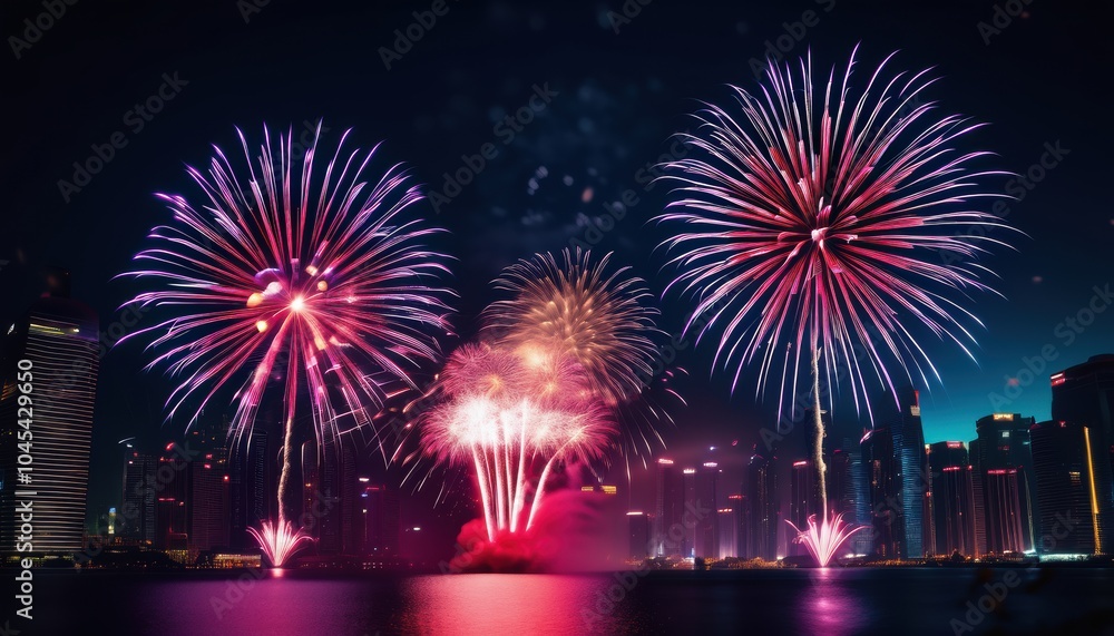 Beautiful firework display for celebration on the river Beautiful firework display for celebration on the river