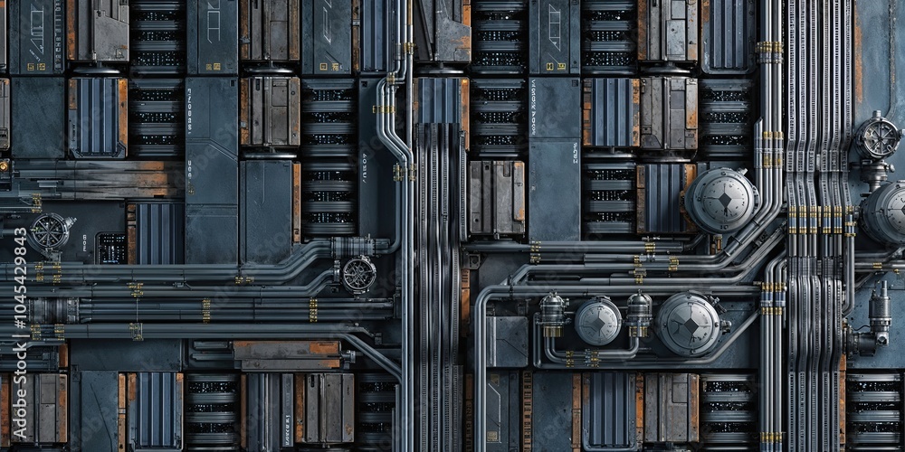 Obraz premium Industrial Metal Panel with Pipes and Wires