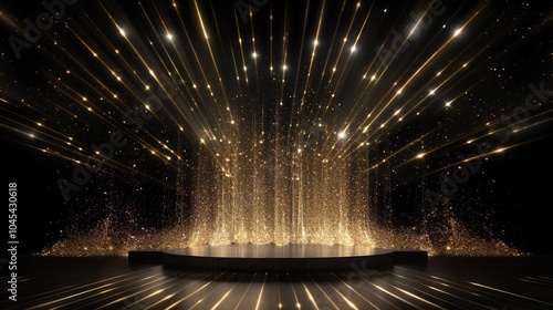 Award ceremony background, luxury podium, and glitter light effects decorations. 