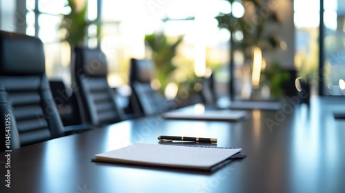 Wallpaper Mural Modern conference room table with a closeup of a notebook and pen set up for an upcoming business meeting Torontodigital.ca