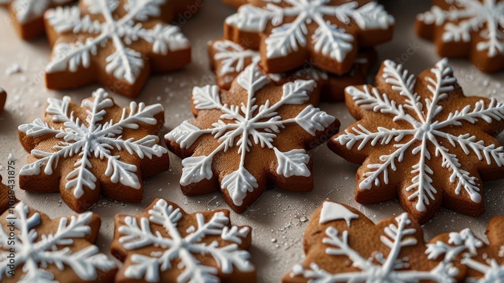 Beautifully Decorated Snowflake Gingerbread Cookies with Intricate Icing Beautifully Decorated Snowflake Gingerbread Cookies with Intricate Icing