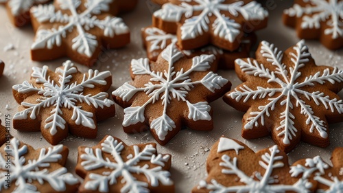 Beautifully Decorated Snowflake Gingerbread Cookies with Intricate Icing