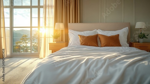 Here's a top view of a modern bedroom with a bed and nightstands.