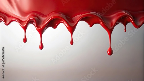 Red fluid slowly dripping, contrasting beautifully against a smooth white backdrop., abstract, white background, clarity, creative, drip