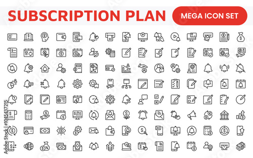 Subscription Services Icon Set. Modern and sleek icons for subscription-based platforms, perfect for enhancing user interfaces, streaming apps, SaaS products, and membership management.