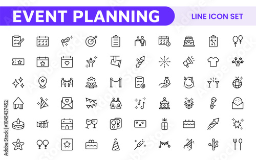 Event Planning Icon Set. Stylish and functional icons for organizers, perfect for scheduling, venue management, and event promotion, ideal for apps, websites, and marketing materials.