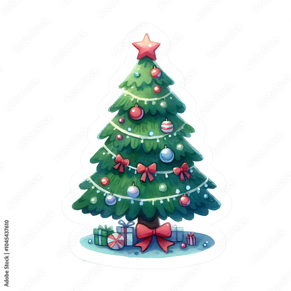 christmas tree with red balls sticker christmas tree with red balls sticker