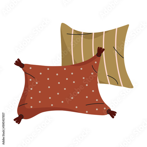Textile pillows. Cozy home interior pillows. Various pillows.Hand drawn vector pillows