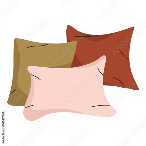 Textile pillows. Cozy home interior pillows. Various pillows.Hand drawn vector pillows