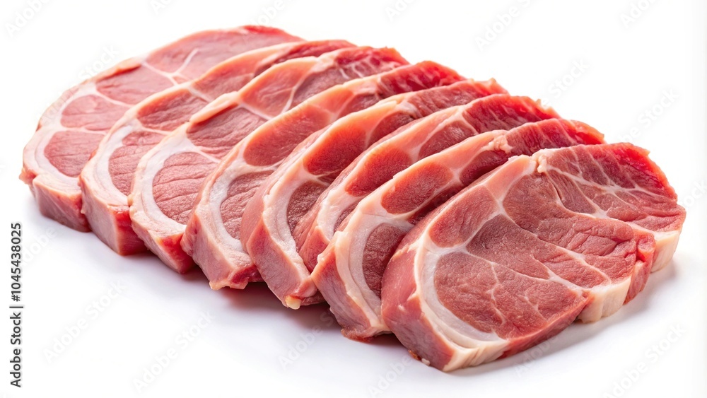 Sliced raw pork meat isolated on white background with clipping path Sliced raw pork meat isolated on white background with clipping path