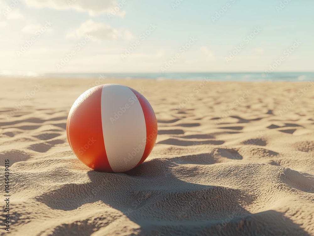 Vibrant Ball Bouncing on Sandy Beach in Side View Vibrant Ball Bouncing on Sandy Beach in Side View