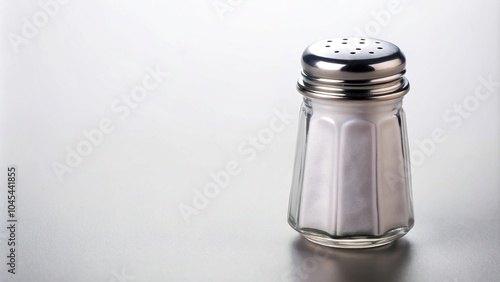 Stock photo of a salt shaker on a clean white background from a low angle photo