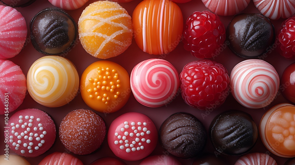 Obraz premium A close-up overhead shot of an assortment of colorful chocolate candies.