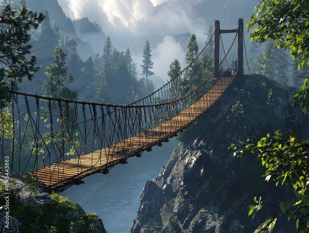 Fototapeta premium Scenic Suspension Bridge in Mountain Landscape