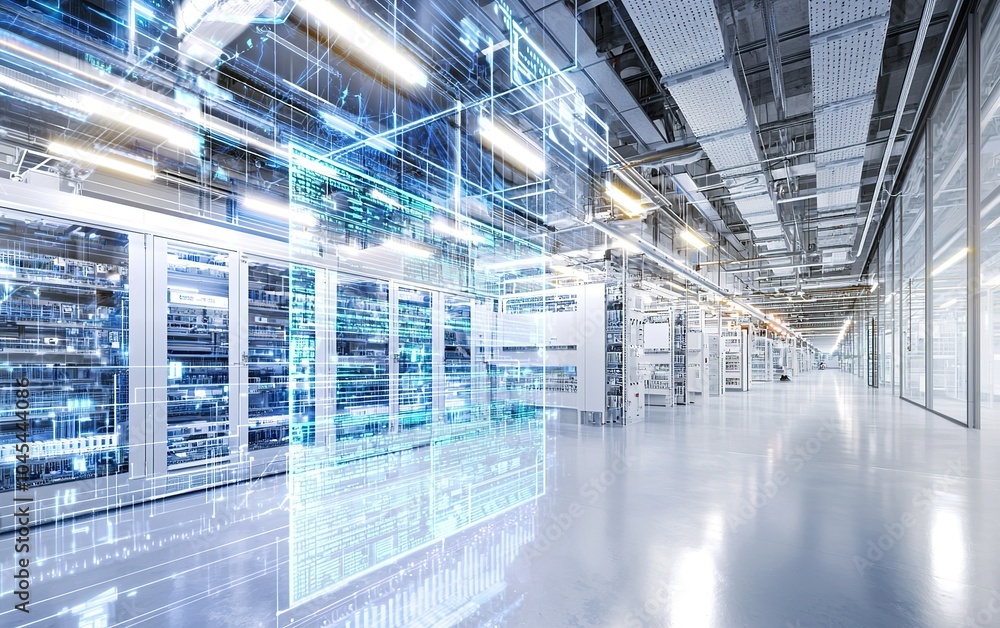 Modern data center with advanced technology and illuminated server racks during the day Modern data center with advanced technology and illuminated server racks during the day