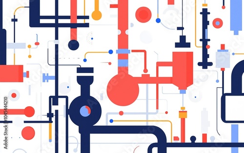 Colorful abstract representation of pipes and valves in a modern design setting showcasing fluid dynamics and engineering concepts photo